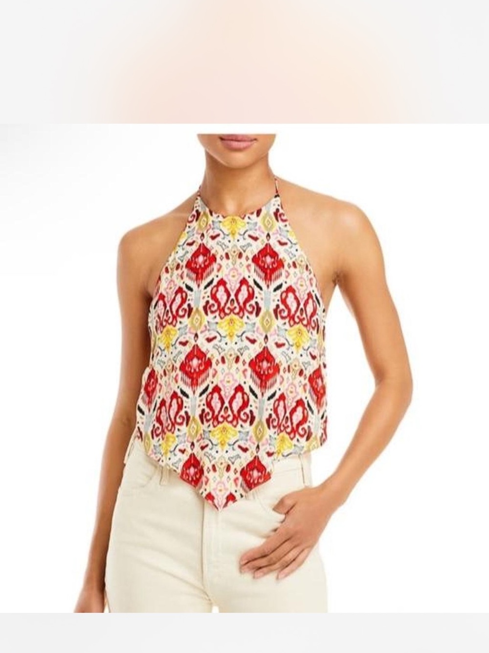 Alice + Olivia Red and Cream Halter Ikat Crop Top